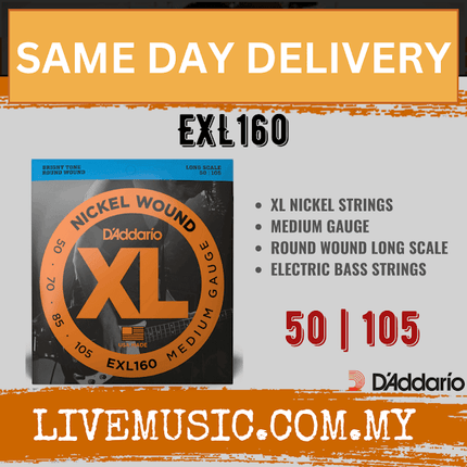 D'Addario EXL160 - Nickel Wound Bass Strings, Medium, Long Scale (50-105)(DAddario)