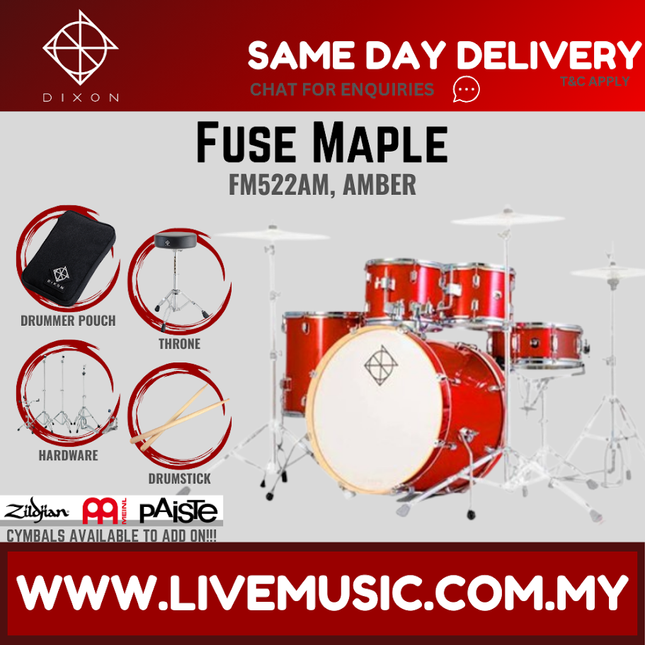 Dixon Fuse Maple PODFM522 5 Pieces Acoustic Drum Kit With Hardware ( NO CYMBAL )