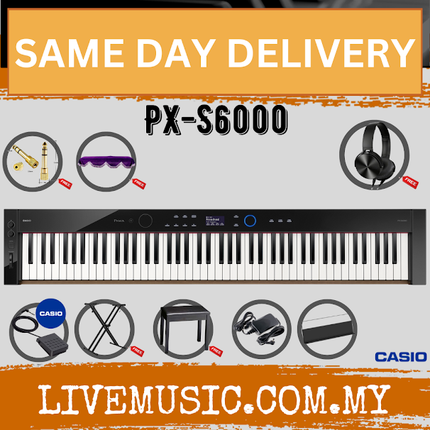 Casio Privia PX-S6000 Digital Piano w/Piano Bench, Keyboard Stand and Edifier W600BT Headphone - Black ( PXS6000 / PX S6000 )