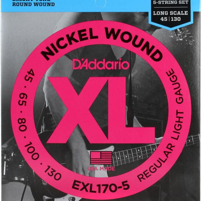 D'Addario EXL170-5 - Nickel Wound 5-String Bass Strings, Light, Long Scale (45-130)(DAddario/EXL170)