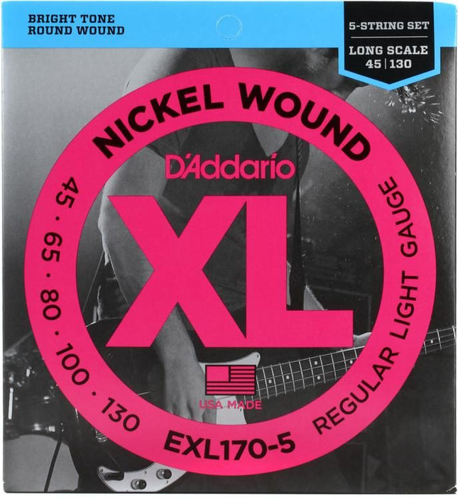 D'Addario EXL170-5 - Nickel Wound 5-String Bass Strings, Light, Long Scale (45-130)(DAddario/EXL170)