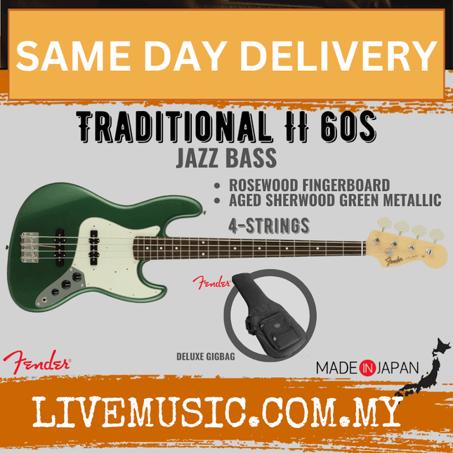 Aged Sherwood Green Metallic 4-string Jazz Bass guitar with rosewood fingerboard