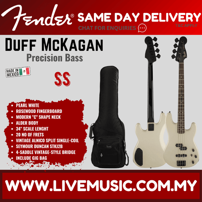 Fender Duff McKagan Precision Bass Guitar Rosewood Fretboard with Gig Bag - Pearl White