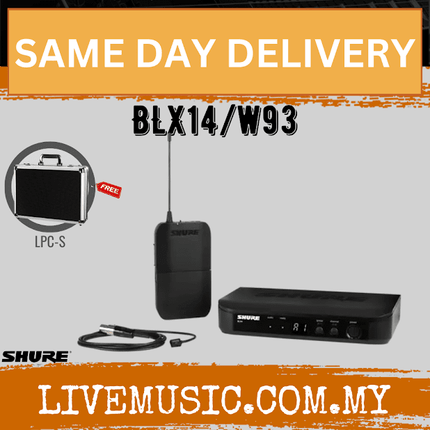 Shure BLX14/W93 Lavalier Wireless Microphone System, BLX4 Receiver, BLX1 Bodypack Transmitter & WL93 Lavalier Microphone ( BLX14-W93 / BLX14W93 )