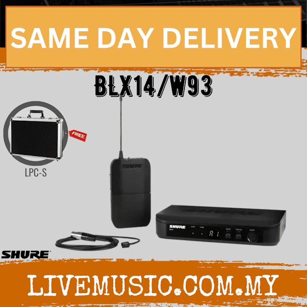 Shure BLX14/W93 Lavalier Wireless Microphone System, BLX4 Receiver, BLX1 Bodypack Transmitter & WL93 Lavalier Microphone ( BLX14-W93 / BLX14W93 )