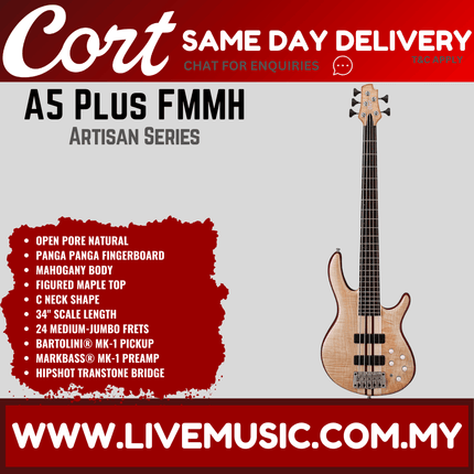 Cort A5 Plus FMMH 5-String Bass Guitar Rosewood Fretboard with Bag - Open Pore Natural (A-5/A 5)