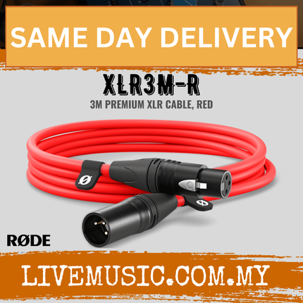 RODE 3 m red XLR male-to-female cable with black XLR connectors