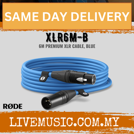 Blue 6m XLR male-to-female cable with black XLR connectors
