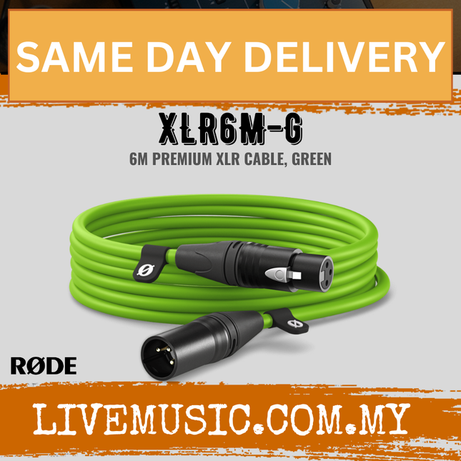 RØDE 6m green XLR male-to-female cable with black connectors