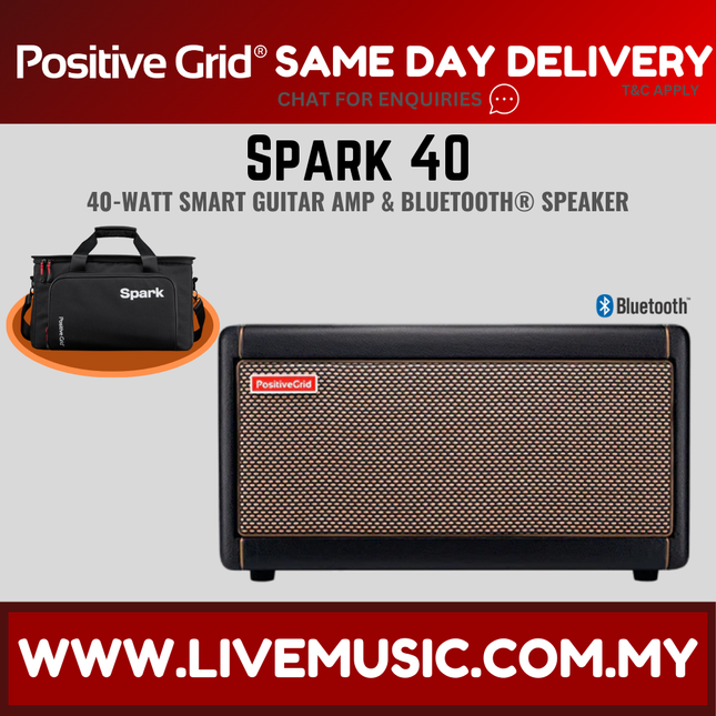 Positive Grid Spark 40 Watt Smart Guitar Amp & Bluetooth Speaker - Black / White ( Spark-40 Spark40 )