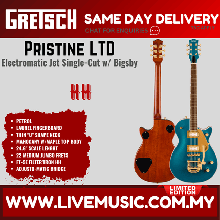 Gretsch Electromatic Pristine LTD Jet Electric Guitar w/Bigsby, Laurel FB, Petrol