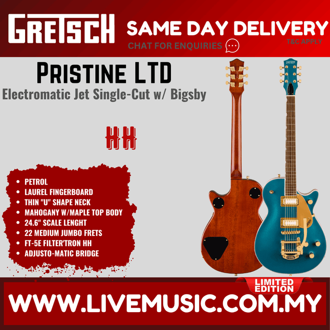 Gretsch Electromatic Pristine LTD Jet Electric Guitar w/Bigsby, Laurel FB, Petrol