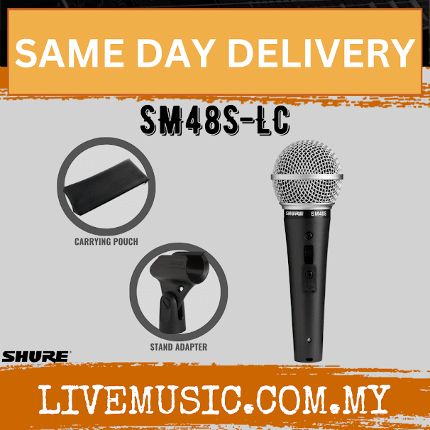 Shure SM48S-LC Handheld Dynamic Vocal Microphone with On/Off Switch (SM48S / SM-48S / SM48SLC)
