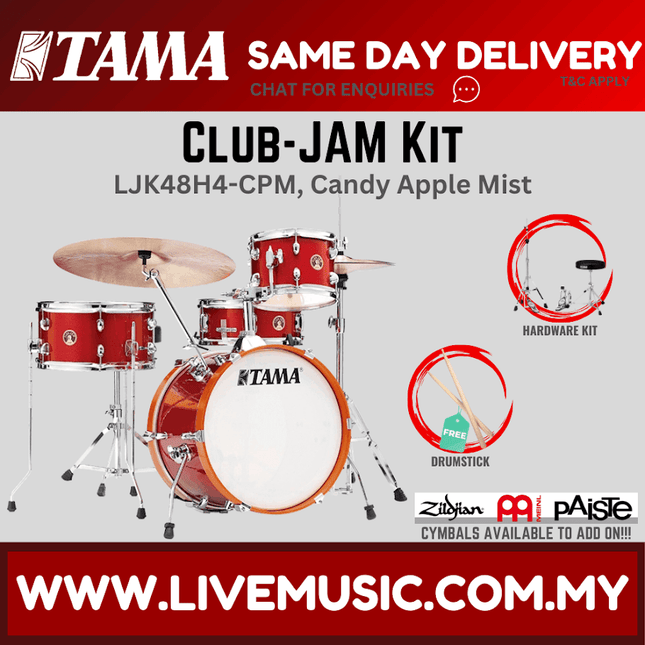4-piece drum set with Candy Apple Mist wrap, showing bass drum, toms, and snare.