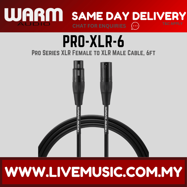XLR female-to-male audio cable, black, 6 ft, Pro Series connectors
