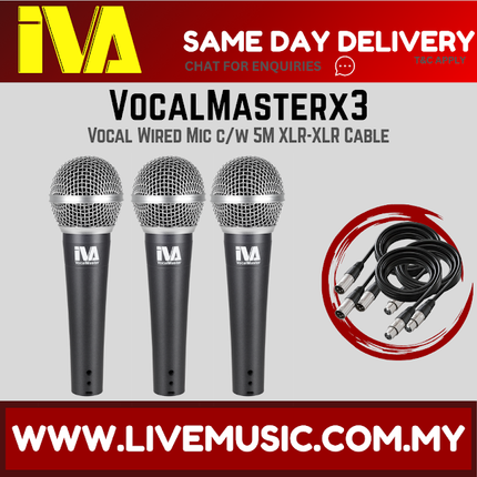 IVA VocalMasterX3 Vocal Wired Mic c/w Switch & 5m XLR-XLR Cable ( VocalMaster X3 / VocalMaster-X3 )