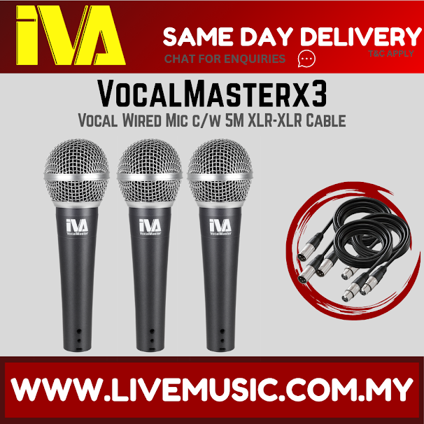 IVA VocalMasterX3 Vocal Wired Mic c/w Switch & 5m XLR-XLR Cable ( VocalMaster X3 / VocalMaster-X3 )