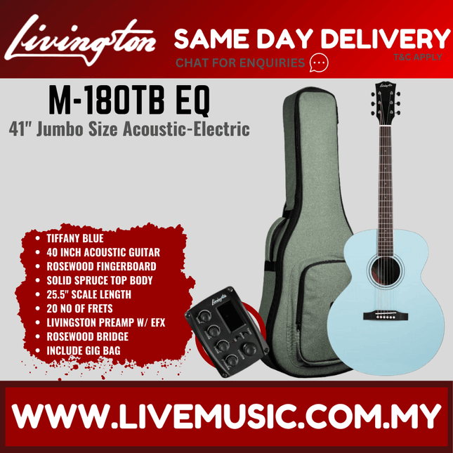 Livingston M-180 EQ 40" Jumbo Body Solid Top Acoustic-Electric Guitar, Rosewood FB ( M 180 M180 )