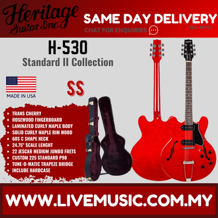 Heritage Standard II Collection H-530 Electric Guitar with Case, Trans Cherry ( H530 / H 530 )