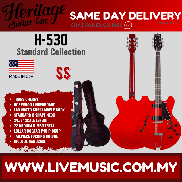 Heritage Standard H-530 Hollow Electric Guitar with Case, Trans Cherry ( H530 / H 530 )