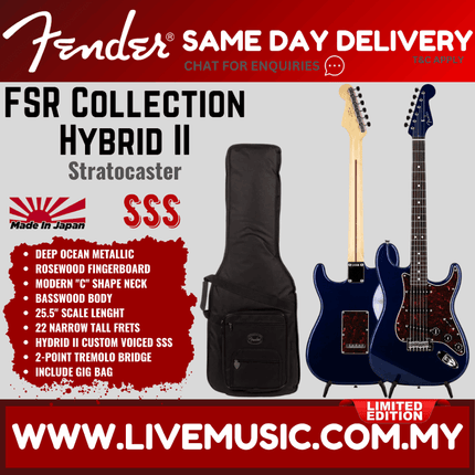 Fender FSR Collection Hybrid II Stratocaster Electric Guitar, RW FB, Deep Ocean Metallic