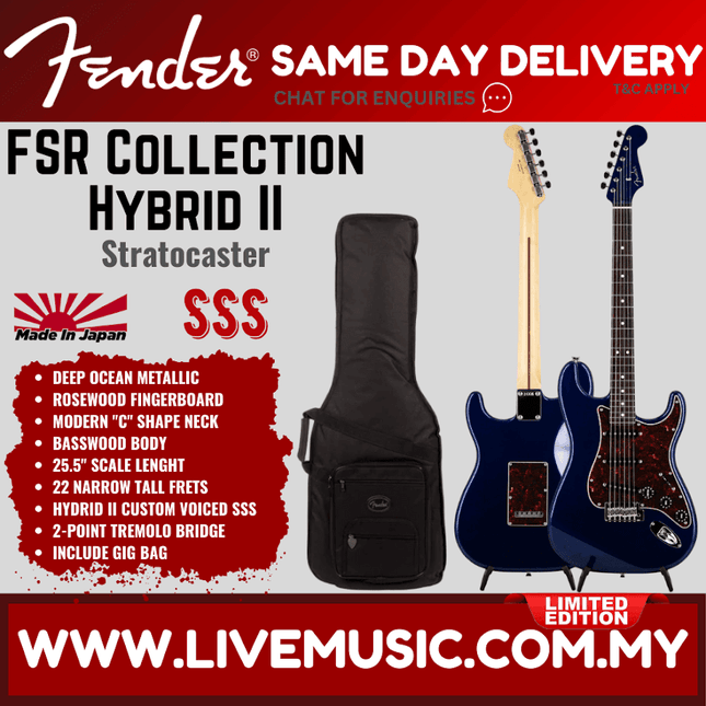 Fender FSR Collection Hybrid II Stratocaster Electric Guitar, RW FB, Deep Ocean Metallic