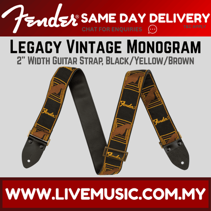 Fender Legacy Monogram Guitar Strap, Black/Yellow/Brown
