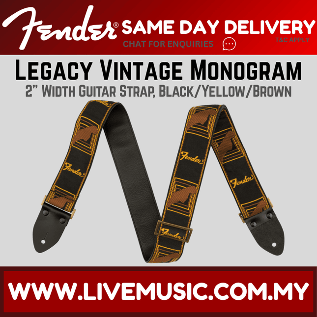 Fender Legacy Monogram Guitar Strap, Black/Yellow/Brown