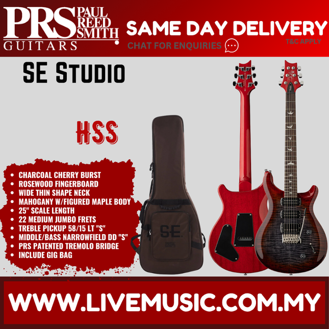 PRS SE Studio Electric Guitar, Charcoal Cherry Burst