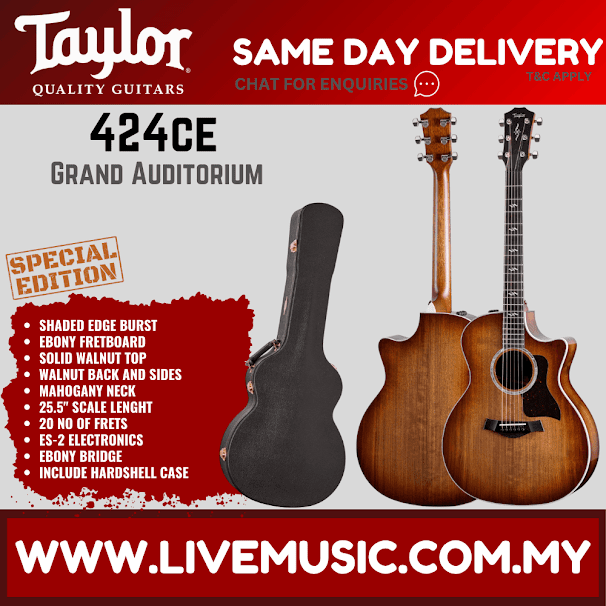 Taylor 424ce Special Edition Walnut/Walnut Acoustic Guitar w/Bag, Shaded Edge Burst