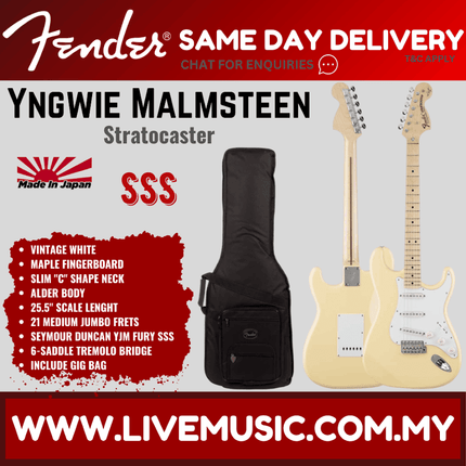 Fender Japan Yngwie Malmsteen Stratocaster Electric Guitar, Maple Fretboard with Gig Bag - Yellow White
