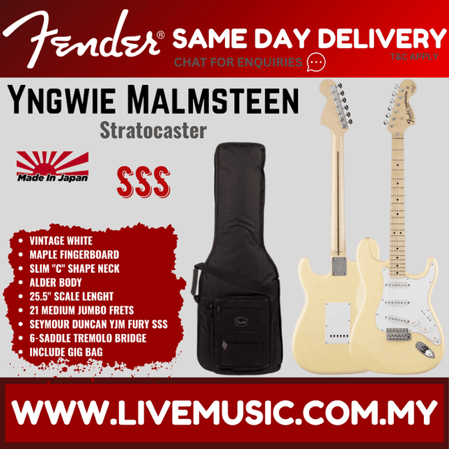Fender Japan Yngwie Malmsteen Stratocaster Electric Guitar, Maple Fretboard with Gig Bag - Yellow White