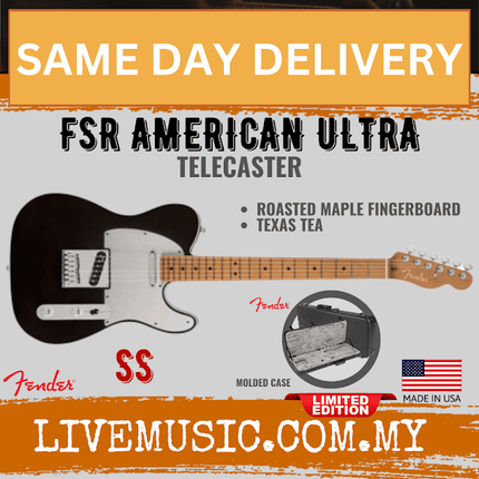 Fender FSR American Ultra Telecaster Electric Guitar, Roasted Maple FB, Texas Tea