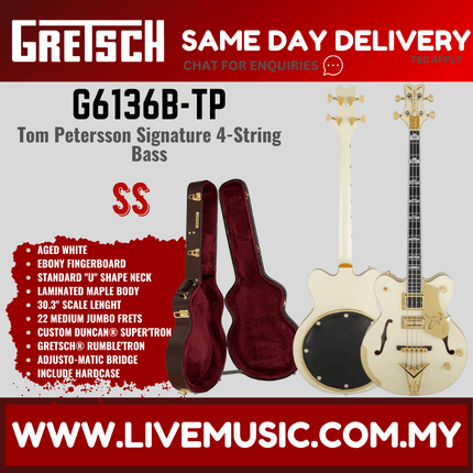 Gretsch G6136B-TP-AWT Petersson Signature Falcon 4-String Bass, Aged White Lacquer