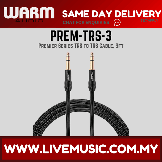 Warm Audio Premier Series TRS to TRS Cable, 3ft ( PREM-TRS-3 PREMTRS3 )