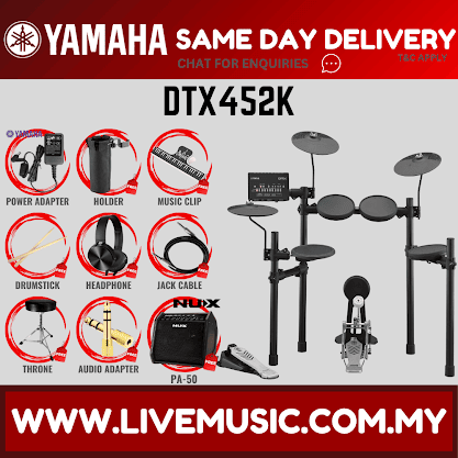 Yamaha DTX452K 5-Piece Electronic Drum Set Kit with Drum Throne and Accessories ( DTX-452K / DTX 452K )