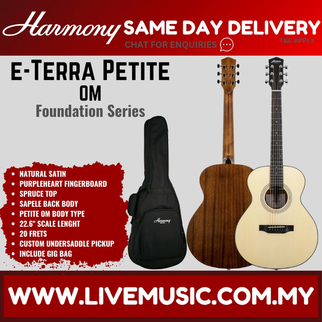 Harmony Foundation Series e-Terra Petite OM Acoustic Guitar w/Bag, Natural Satin