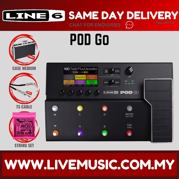 Line 6 POD Go Guitar Multi-effects Floor Processor with LMC Hard Case, String, Cable And Adaptor (LINE6 PODGO)