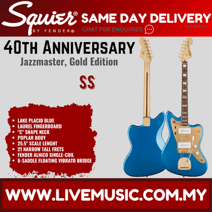 Squier 40th Anniversary Gold Edition Jazzmaster Electric Guitar, Lake Placid Blue
