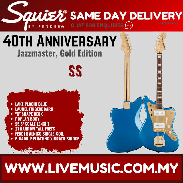 Squier 40th Anniversary Gold Edition Jazzmaster Electric Guitar, Lake Placid Blue