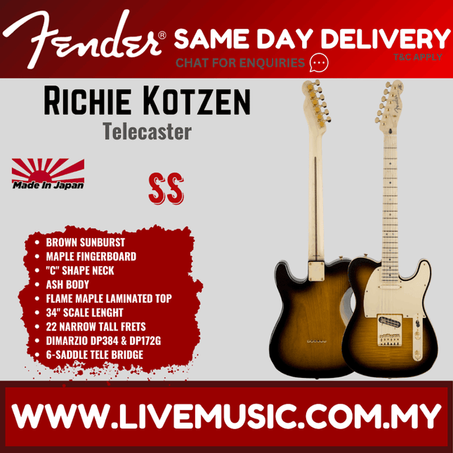 Brown sunburst Telecaster guitar with maple neck and dark pickguard