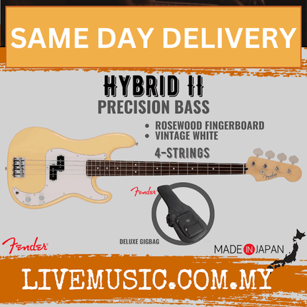 Fender Japan Hybrid II Precision Bass Guitar, Rosewood Fretboard with Gig Bag - Vintage White