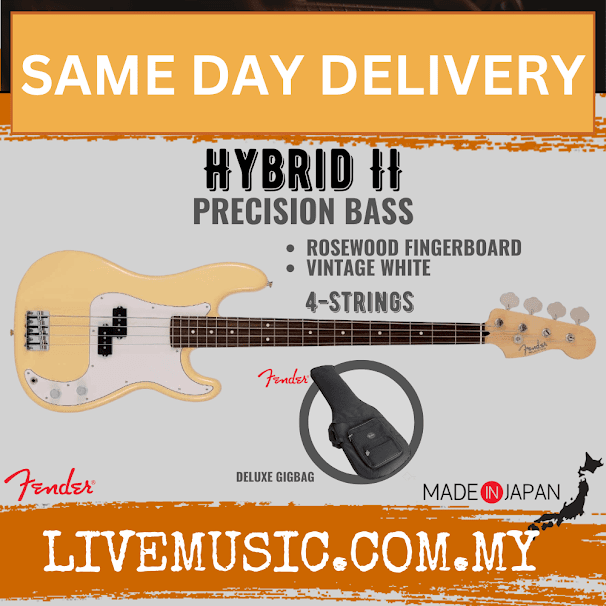 Fender Japan Hybrid II Precision Bass Guitar, Rosewood Fretboard with Gig Bag - Vintage White