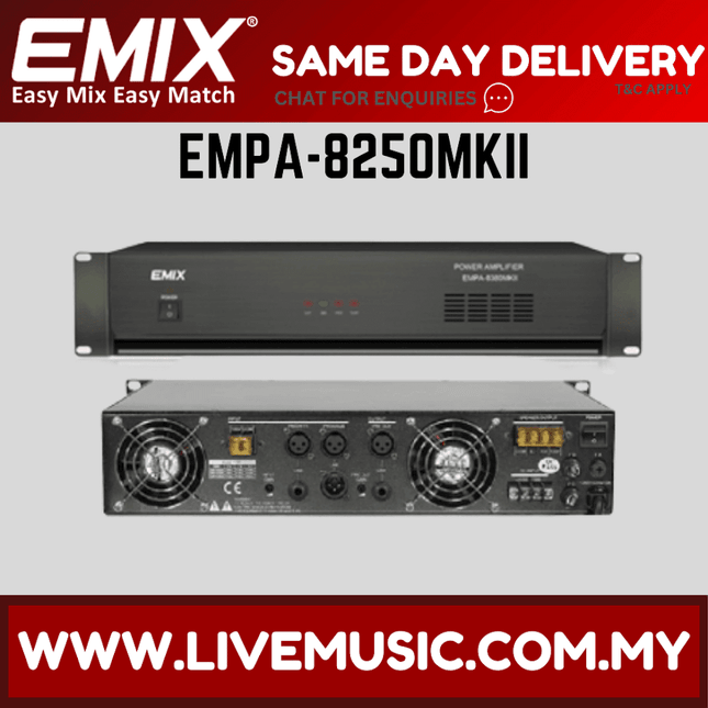EMIX EMPA-8250MKII 250W line power amplifier, black rack unit with front panel controls