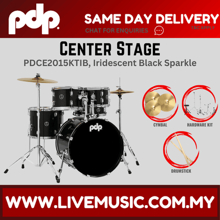PDP Center Stage 5-piece Complete Drum Set with Hardware, Stool and Cymbal -  Iridescent Black Sparkle ( PDCE2015KT )