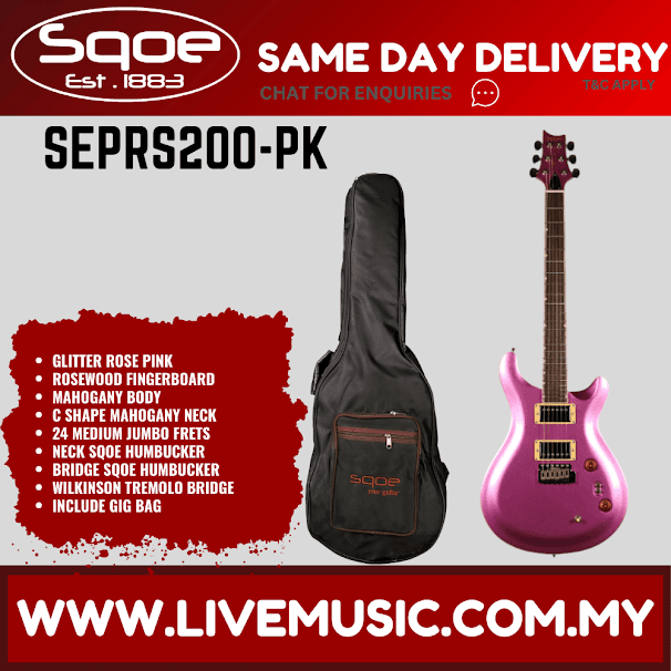 Sqoe SEPRS200 HH Mahogany Body Electric Guitar w/Gig Bag, Rosewood FB - Glitter Rose Pink ( SEPRS-200 / SEPRS 200 )