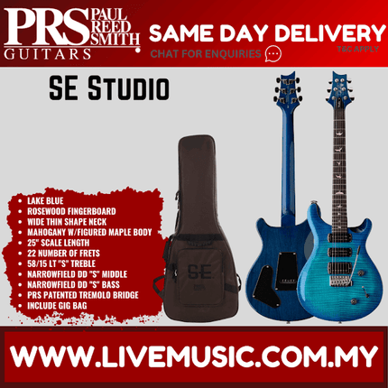 PRS SE Studio Electric Guitar w/GigBag, Rosewood FB, Lake Blue