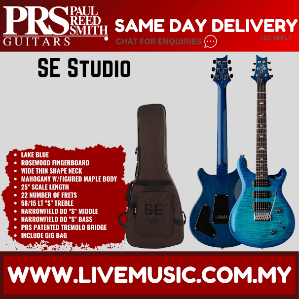 PRS SE Studio Electric Guitar w/GigBag, Rosewood FB, Lake Blue