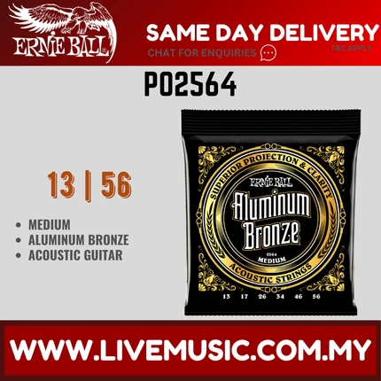 Ernie Ball 2564 Aluminum Bronze Acoustic Guitar Strings, Medium, 13-56 Gauge
