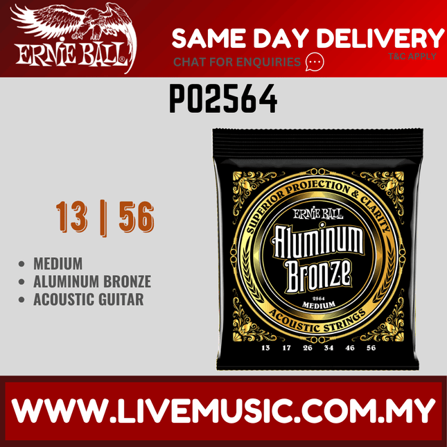 Ernie Ball 2564 Aluminum Bronze Acoustic Guitar Strings, Medium, 13-56 Gauge